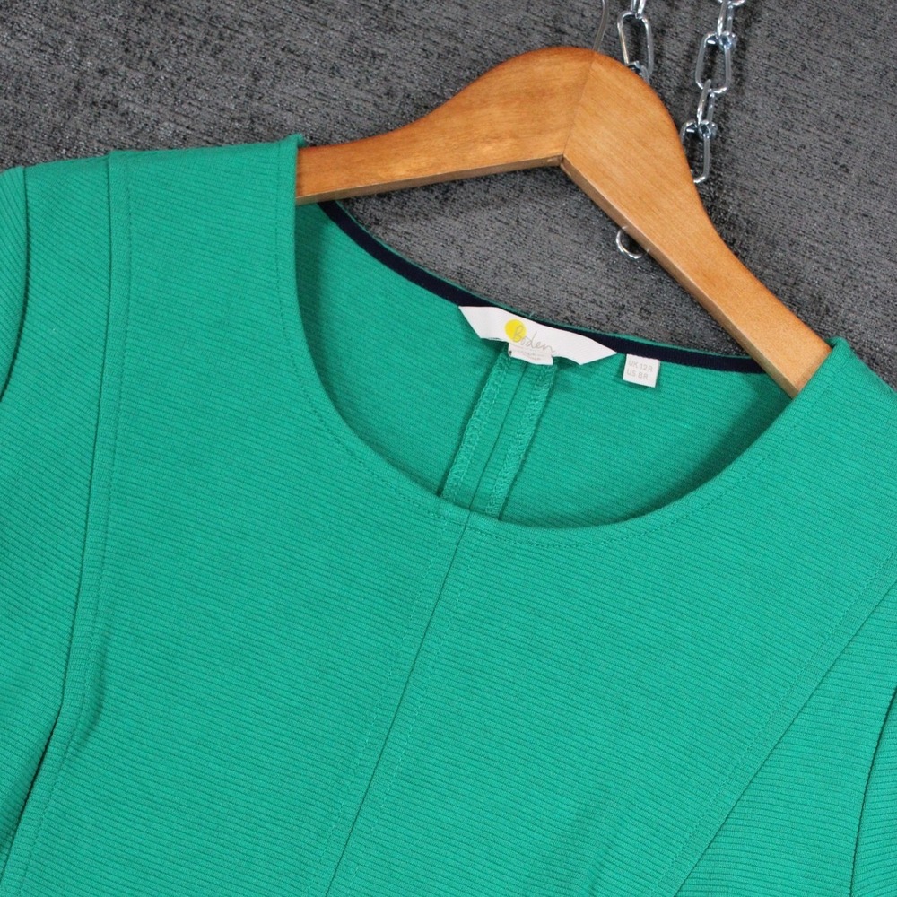 Boden Green Ottoman Ribbed Knit Dress Pockets 3/4 Sleeve J0603 US 8R UK 12R
